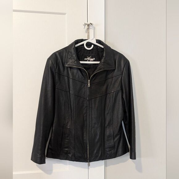 Maxima Wilsons Leather Vintage Womens Jacket Large Black Lined Coat Moto Grunge - Picture 4 of 10